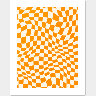 Retro Orange Checkerboard Posters and Art